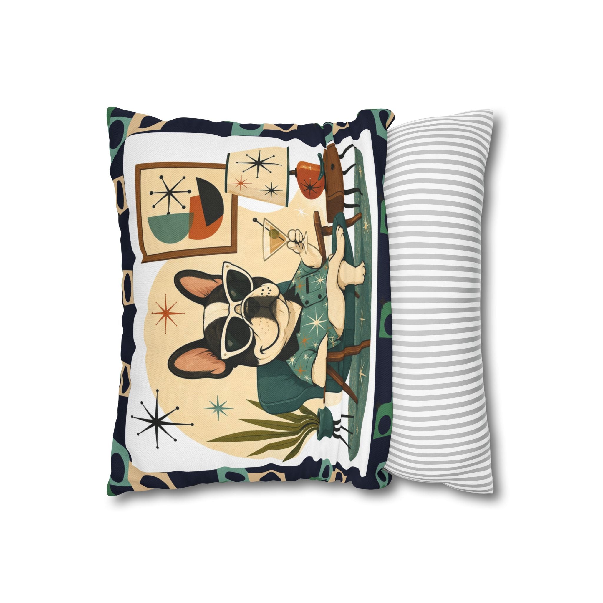 Retro Mid Century French Bulldog Pillowcase | Square Throw Pillowcase - COVER ONLY