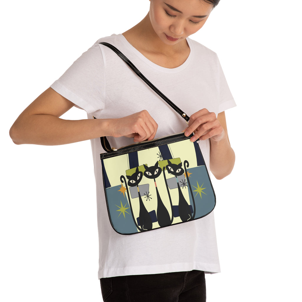 Retro Black Cats Shoulder Bag — Mid-Century Modern Small Purse