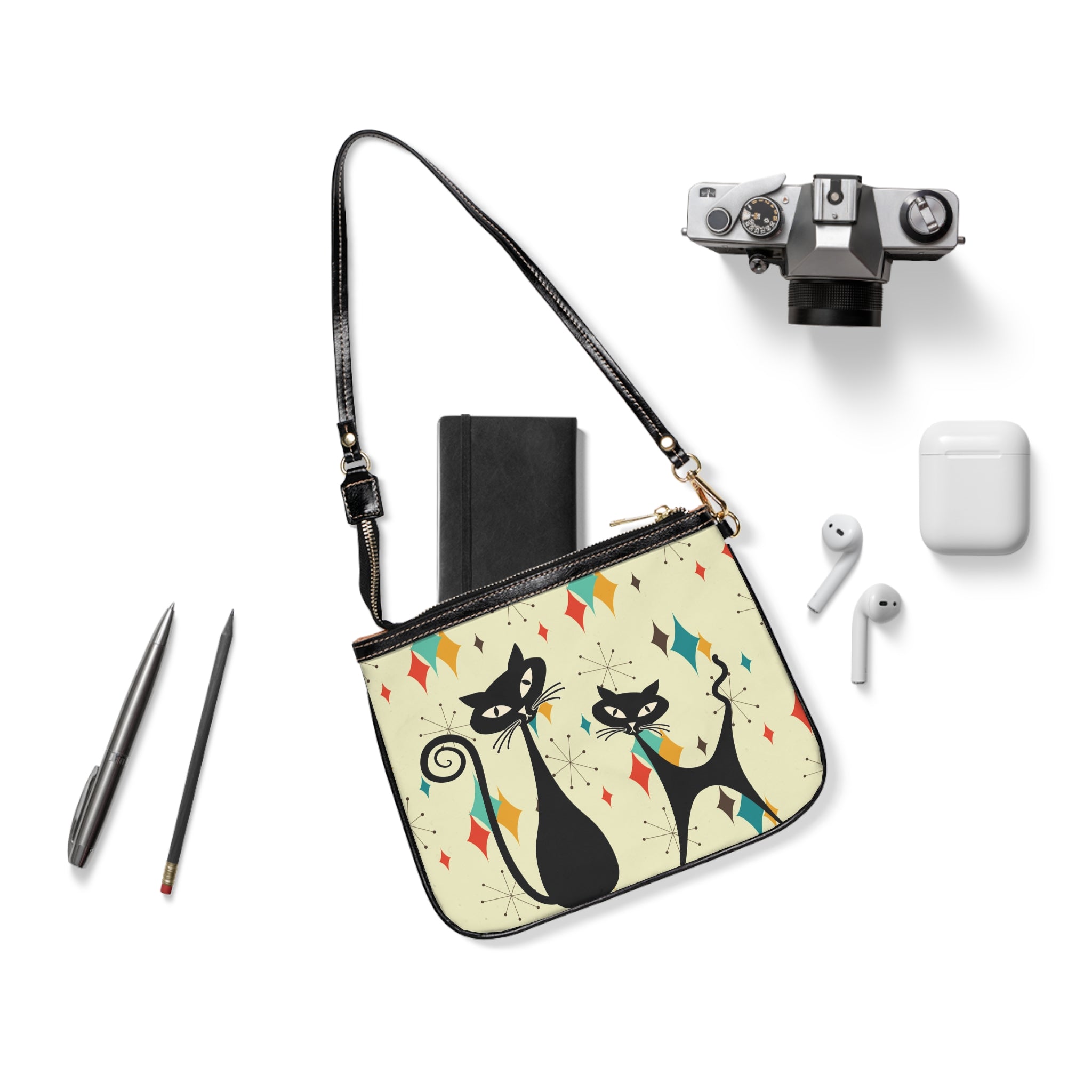 Atomic Cat small shoulder bag, Mid Century Modern Franciscan Diamond Starburst Handbag, Retro Shoulder Bag