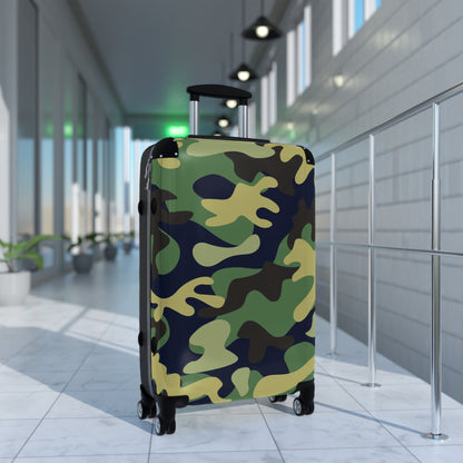 Camo travel Suitcase on wheels with secure lock, carry on luggage, roller case, camouflage, weekend bag, cabin suitcase, hard shell case