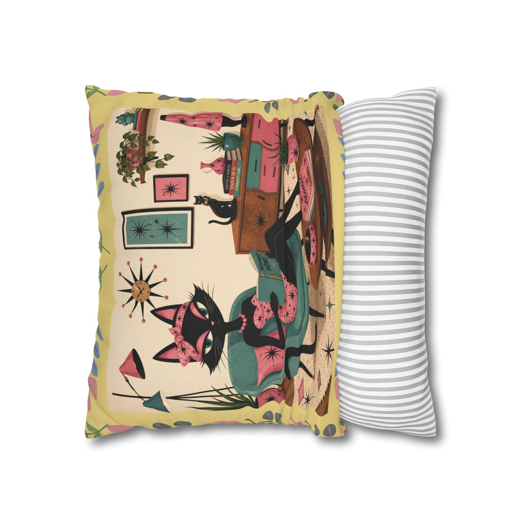 Retro Mid Century Atomic Cat Lounge Pillowcase | Square Pillowcase - COVER ONLY