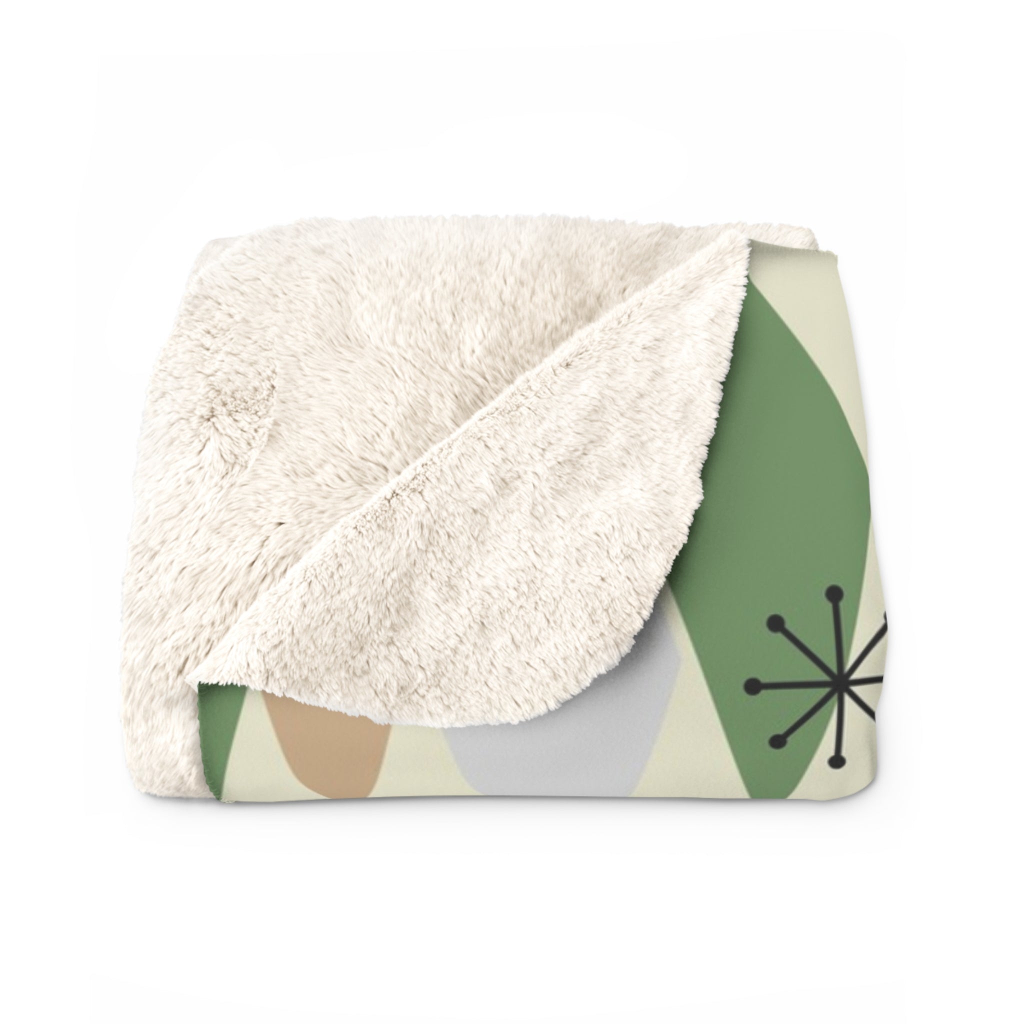 Mid Century Atomic Black Cats Living Room Sherpa Fleece Blanket | Retro Atomic Art