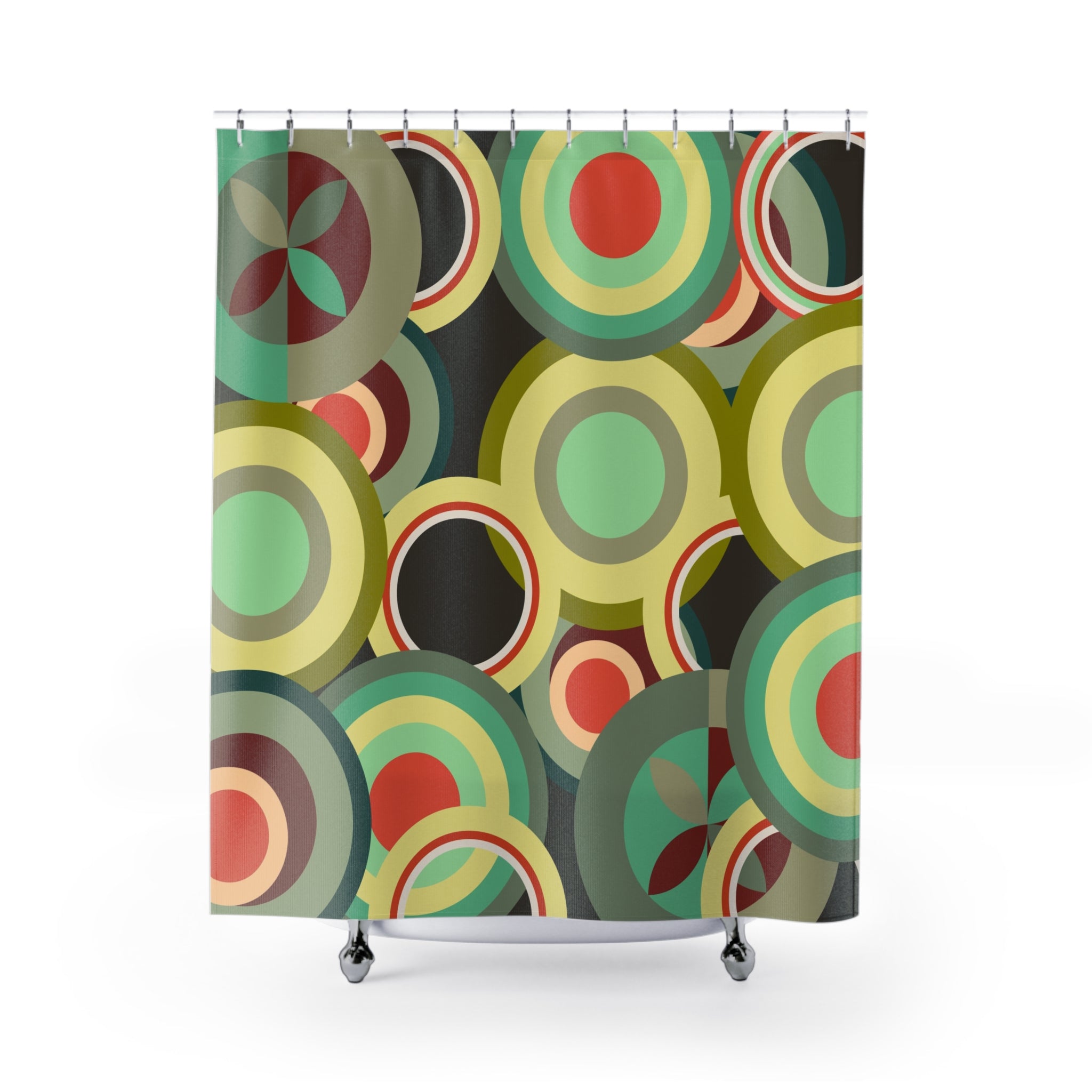 Retro colorful circles Shower Curtain, MCM bathroom decor, Mid Century Modern, bathtub stall shower curtain