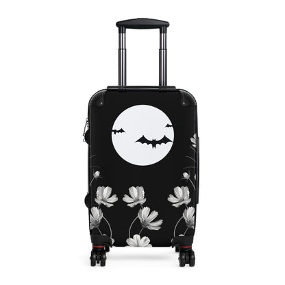 Gothic Suitcase on wheels, halloween theme, travel luggage, bats, floral carry on bag, secure lockable suitcase, holiday case