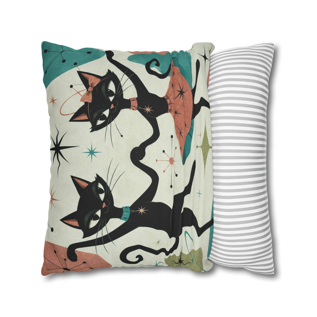 Dancing Retro Atomic Black Cats Pillowcase | Square Throw Pillowcase - COVER ONLY