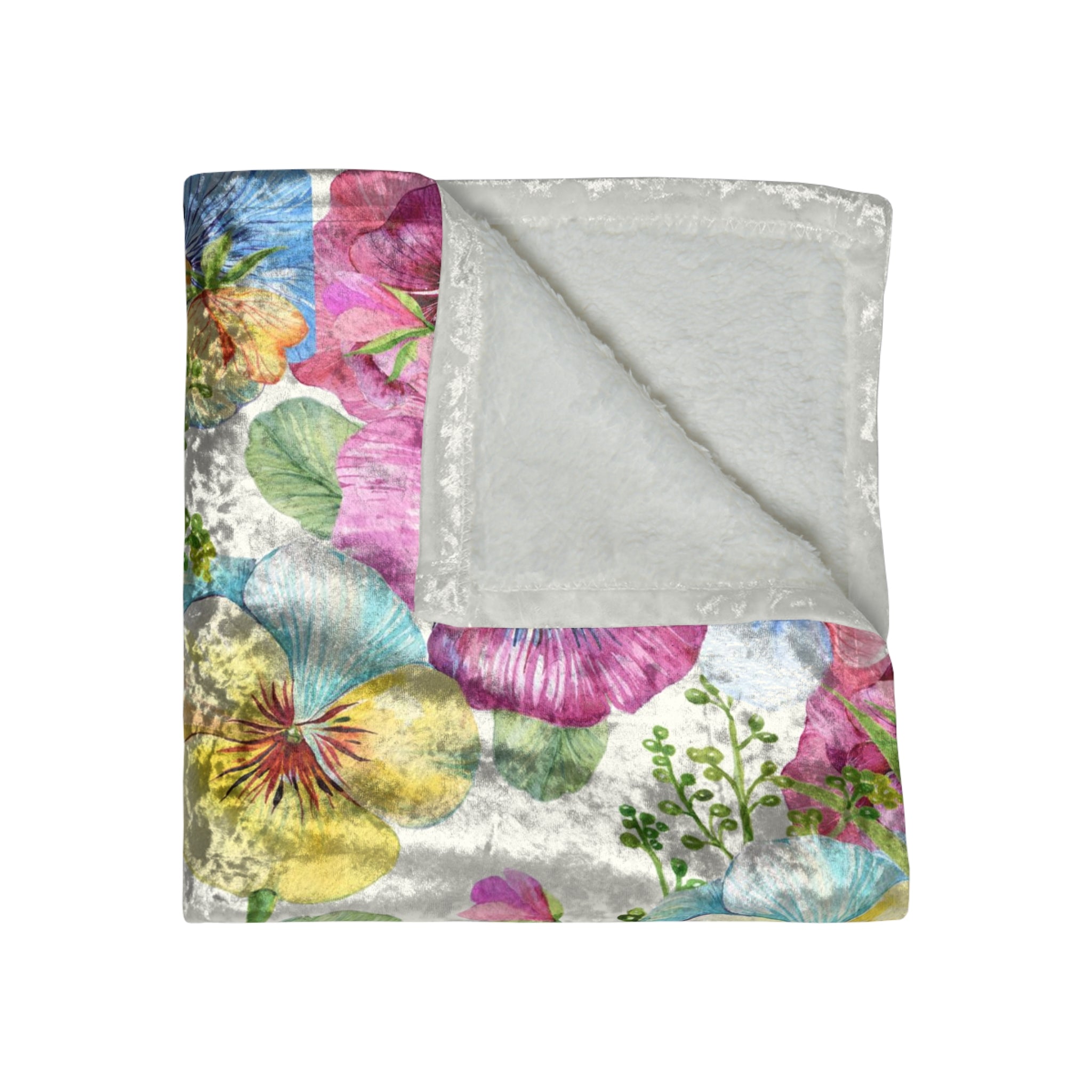 Crushed Velvet Blanket - Vibrant Pansy Floral Throw