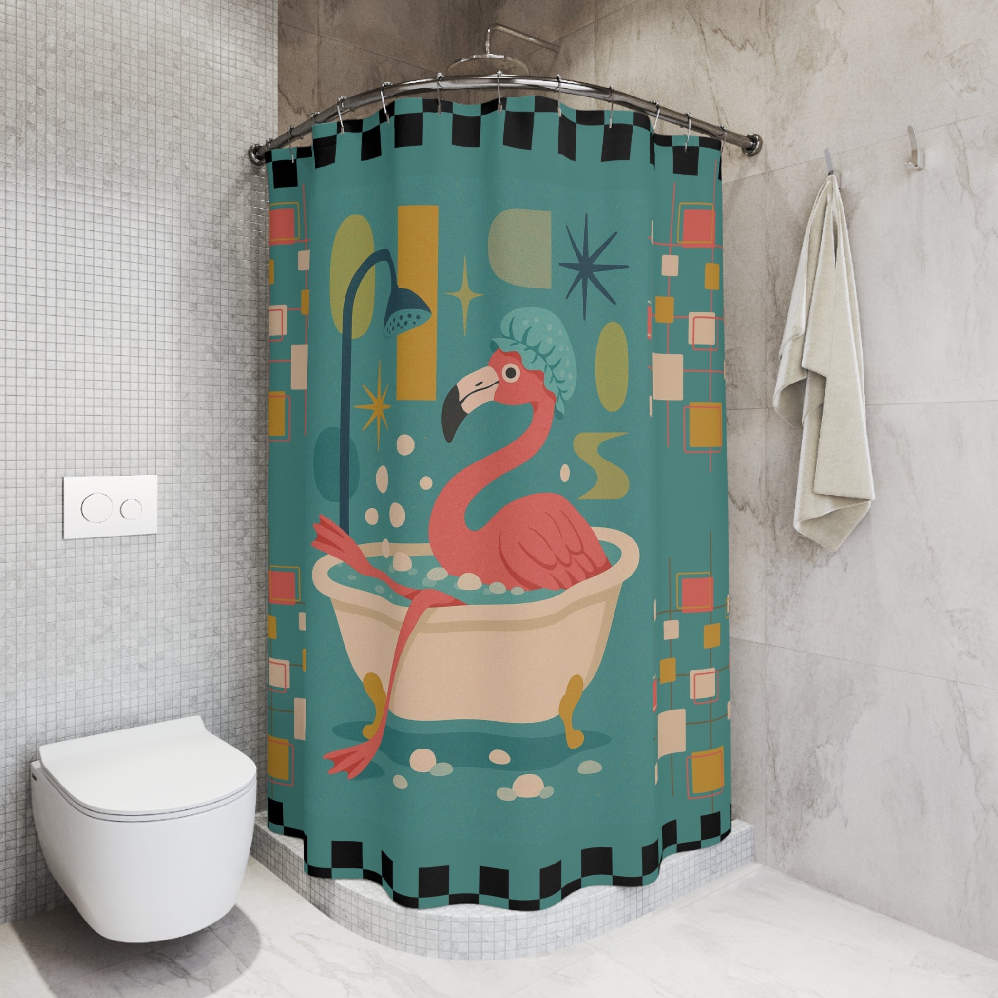 Fun Flamingo Shower Curtain, Colorful Bath Decor, Playful Bathroom Art, Unique Gift for Flamingo Lovers, Summer Vibes