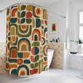 Mid Century Abstract Geometric Shower Curtain | Retro Rainbow Shapes
