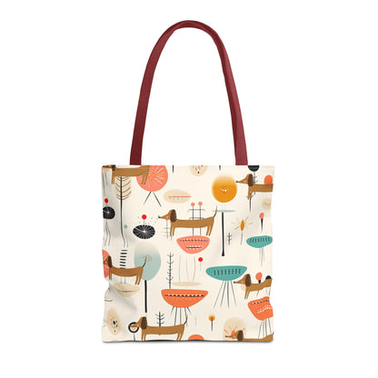 Tote Bag, Mid Century Modern Dachshund tote bag, carry bag, dog lover, beach, shopping, book bag, overnight or day trip tote bag