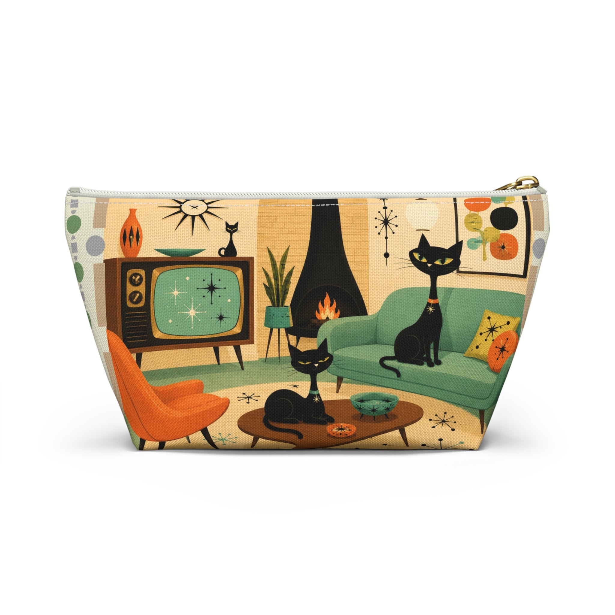 Mid Century Atomic Cats Accessory Pouch | Retro Living Room Print