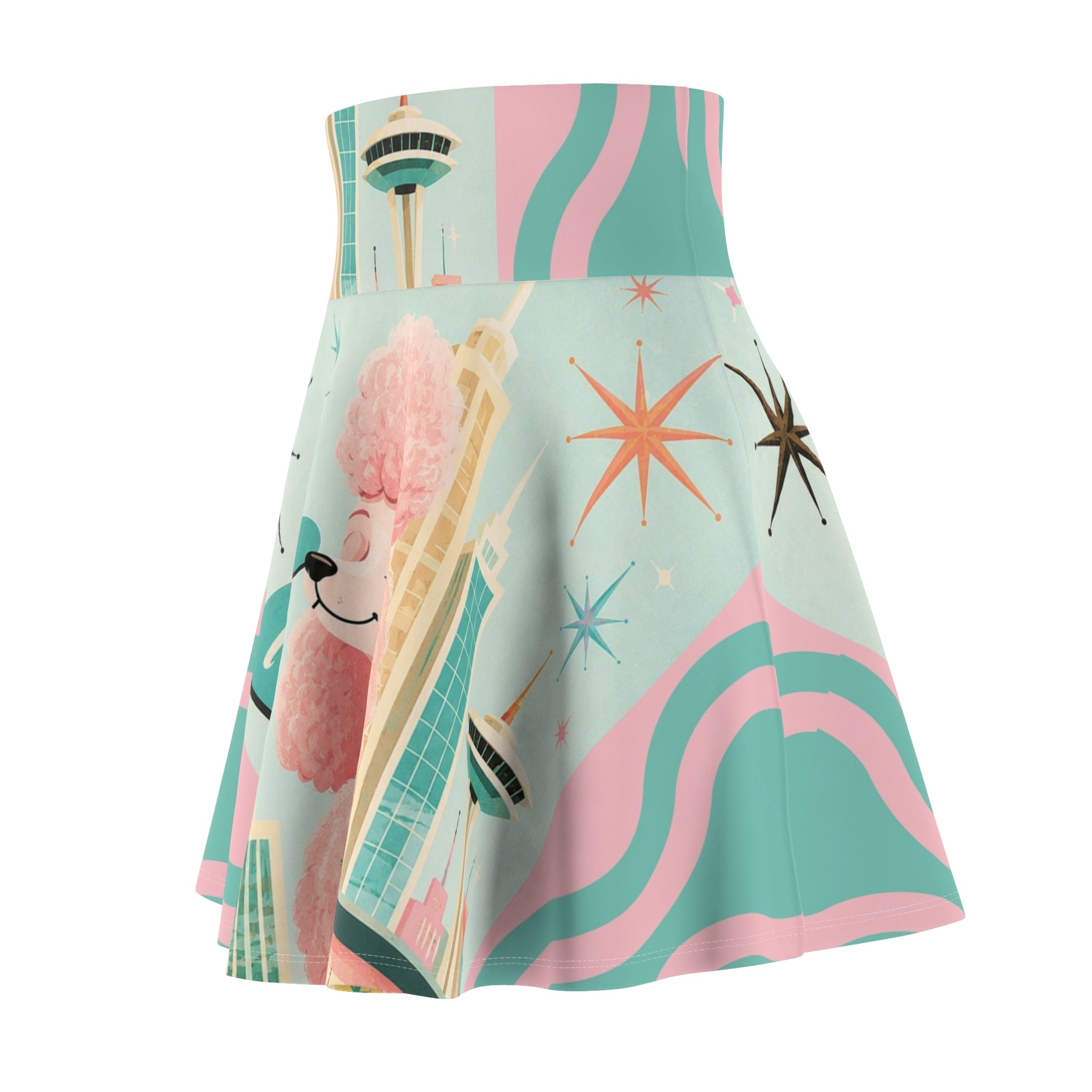 Pink Poodle Retro Vegas Skater Skirt | Mid-Century Atomic Starburst