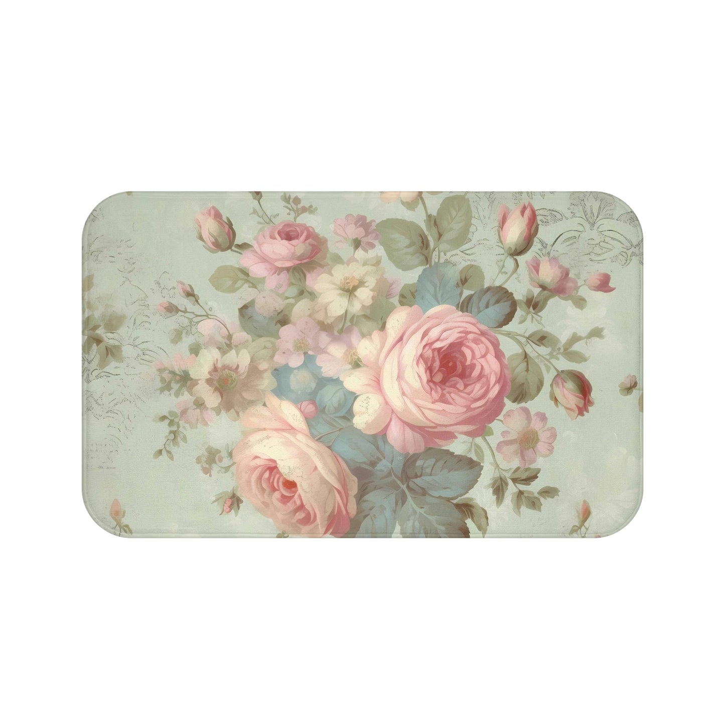 Bold pink roses shabby chic Bath Mat, vintage inspired, country cottage, farmhouse decor