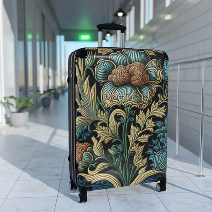 Floral design inspired by William Morrris Suitcase, lockable hard shell luggage for travel with wheels for an easy holiday