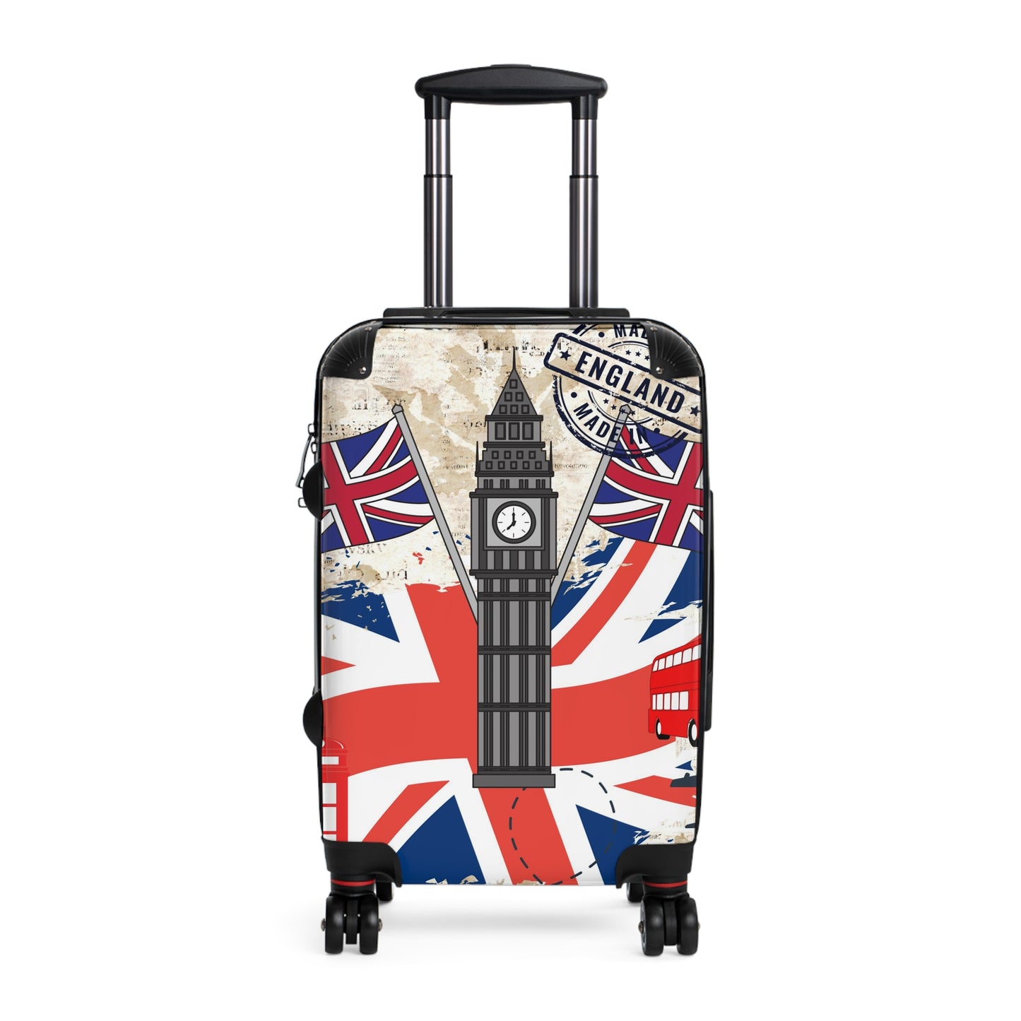 Made in England Suitcase on wheels, hard shell travel luggage for holidays, weekend trips, secure lockable bag