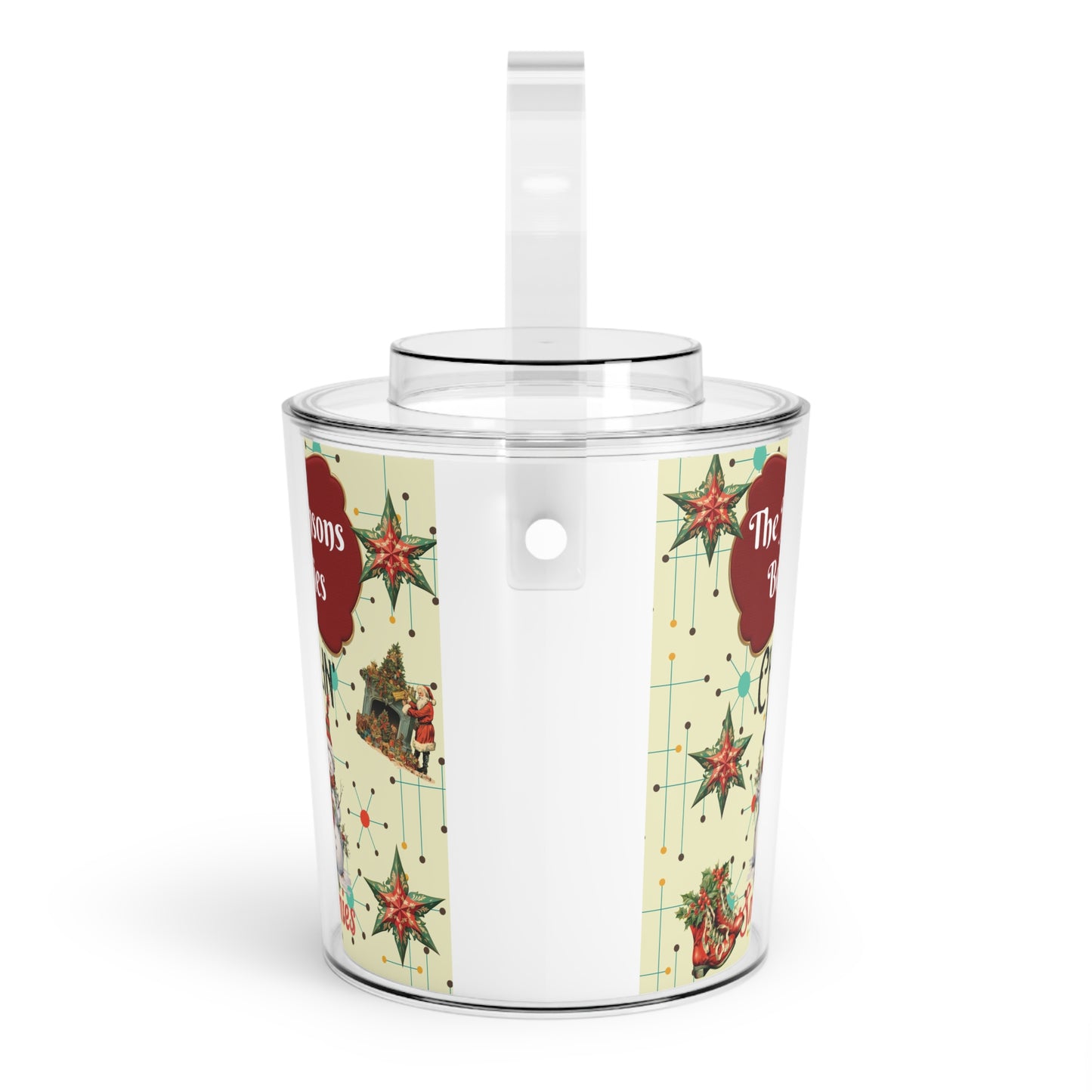 Personalized Christmas vintage inspired Ice Bucket with Tongs, retro home bar, Xmas entertaining, Christmas party cooler