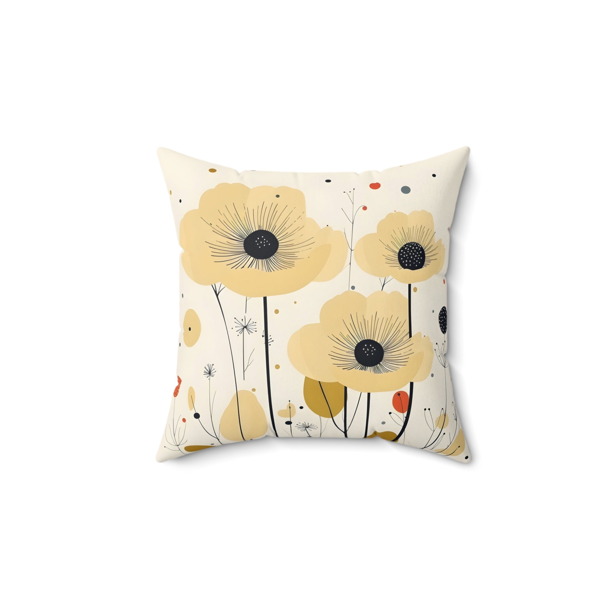 Yellow Poppy Floral Pillow — Decorative Square Throw Pillow