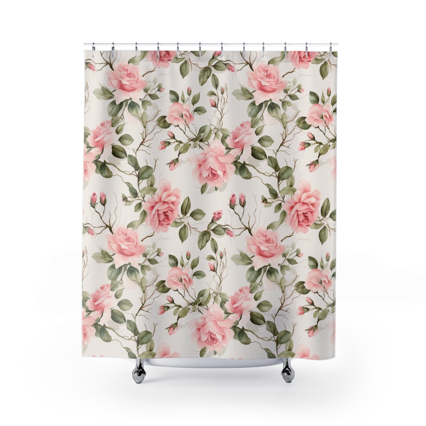 Pink floral vintage rose shabby chic style Shower Curtain, bathtub, stall shower curtain