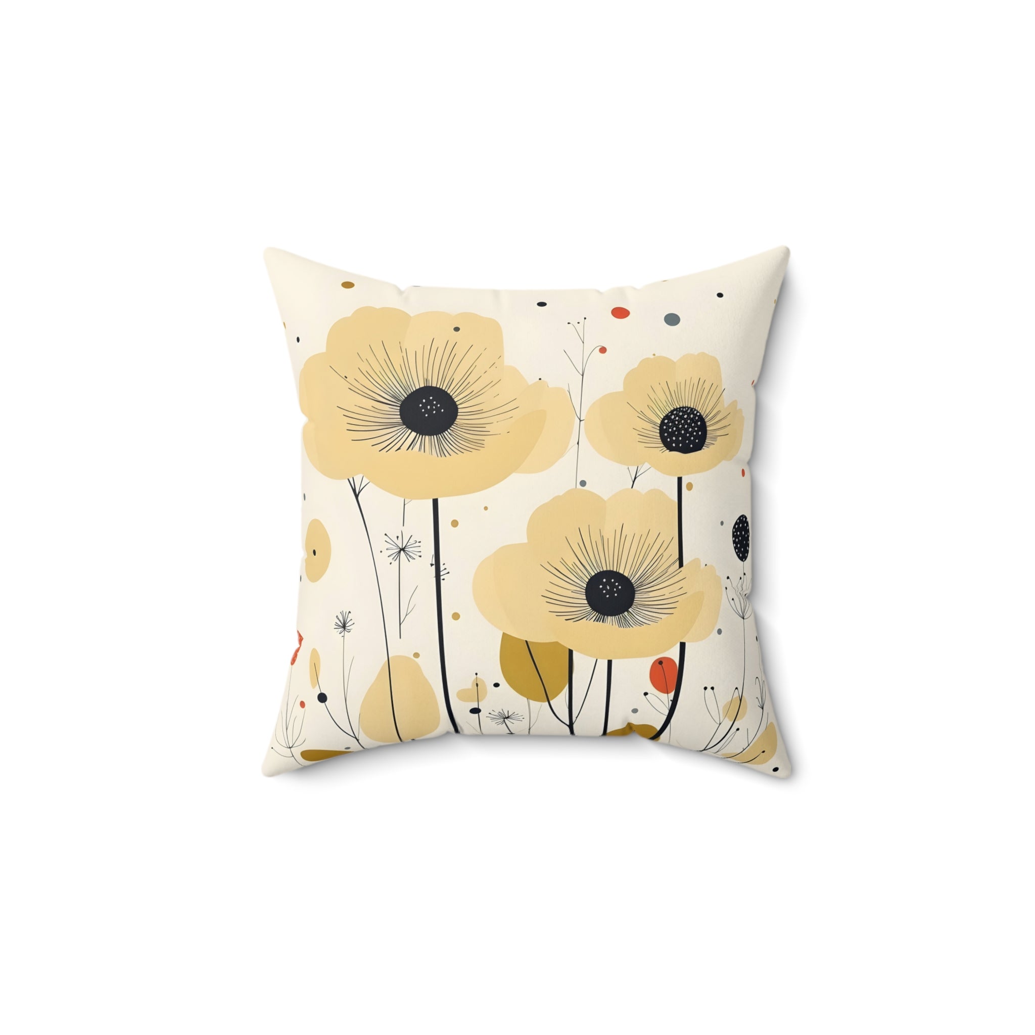 Yellow Poppy Floral Pillow — Decorative Square Throw Pillow