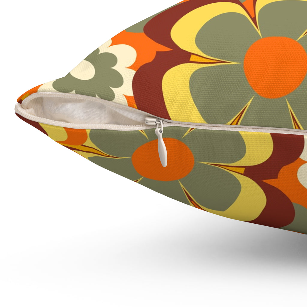 Groovy flowers retro Spun Polyester Square Pillow, hippie floral, 60s 70s inspired, scatter throw cushion
