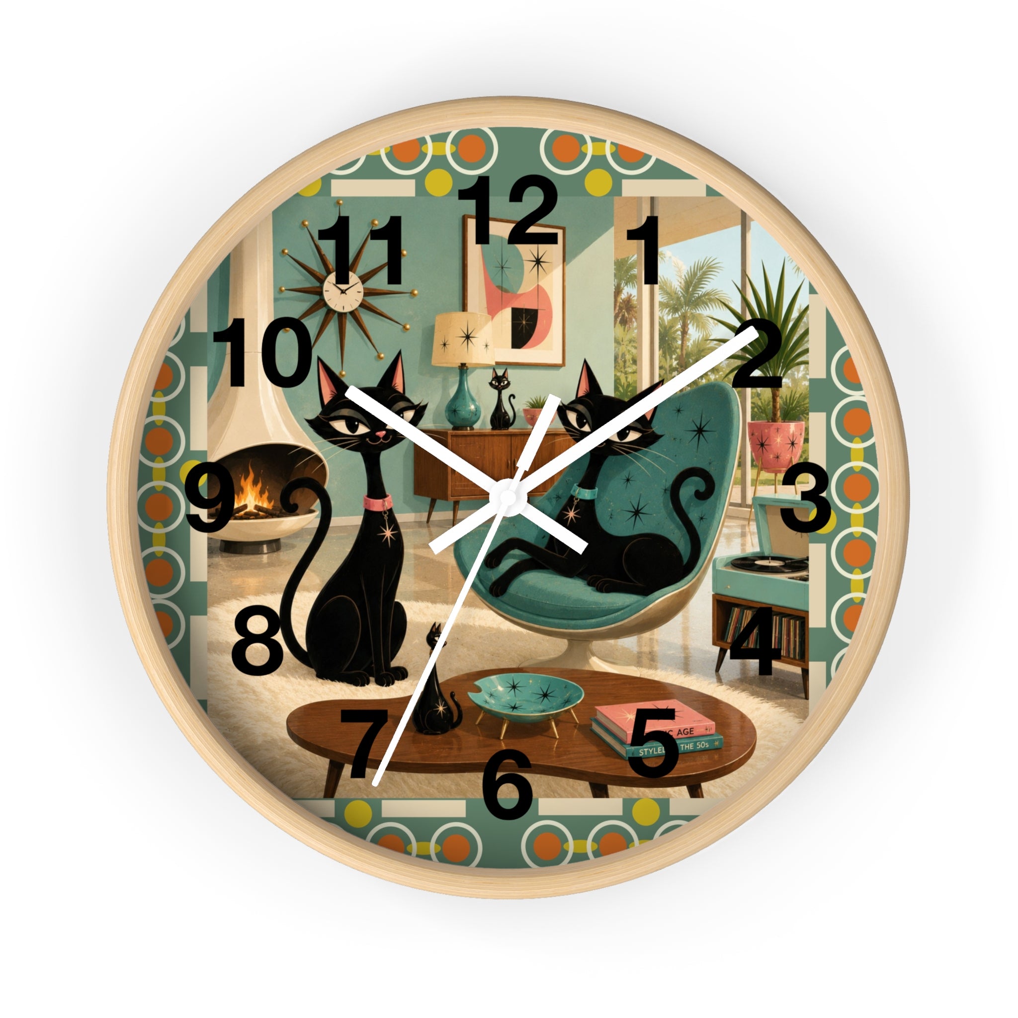 Mid Century Atomic Black Cats Wall Clock | Retro Living Room Decor