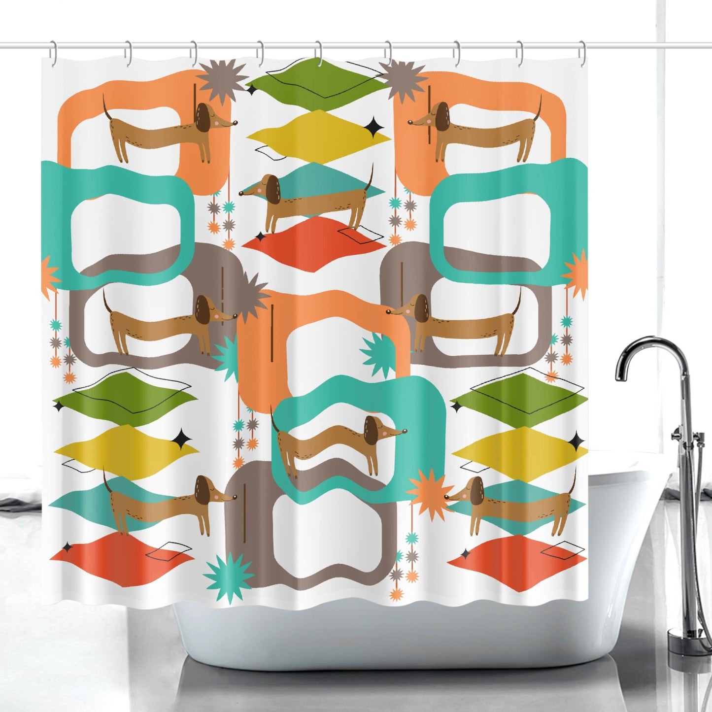 Cute Dachshund mid century modern retro inspired Quick-drying Shower Curtain