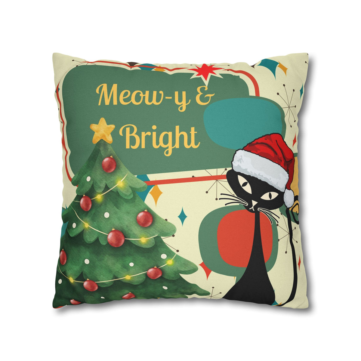 Meow-y & Bright Atomic Cat Christmas Pillowcase