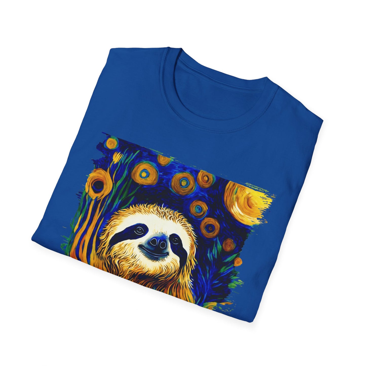 Sloth Van Gogh inspired art Unisex Softstyle T-Shirt, artist shirt, starry night, nature inspired tee