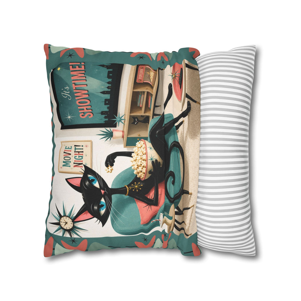Retro atomic Black Cat Movie Night Pillowcase | MCM Square Pillowcase - Indoor use