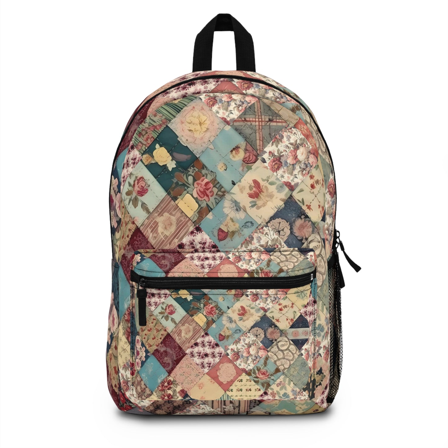 Patchwork floral FAUX (LOOK ONLY)Backpack, college backpack,, boho, bohemian, retro, vintage inspired travel, hiking, carry on backpack