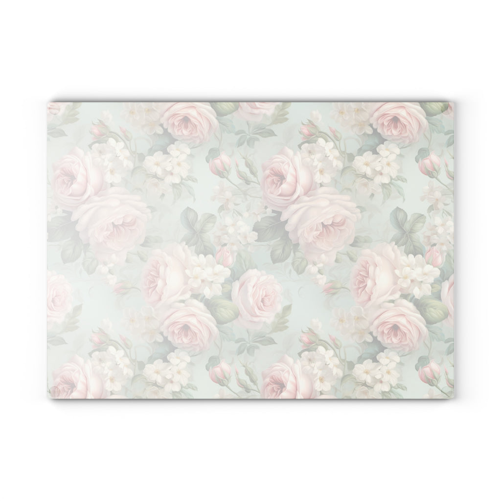 Vintage pink roses shabby chic inspired farmhouse county cottage glass cutting board