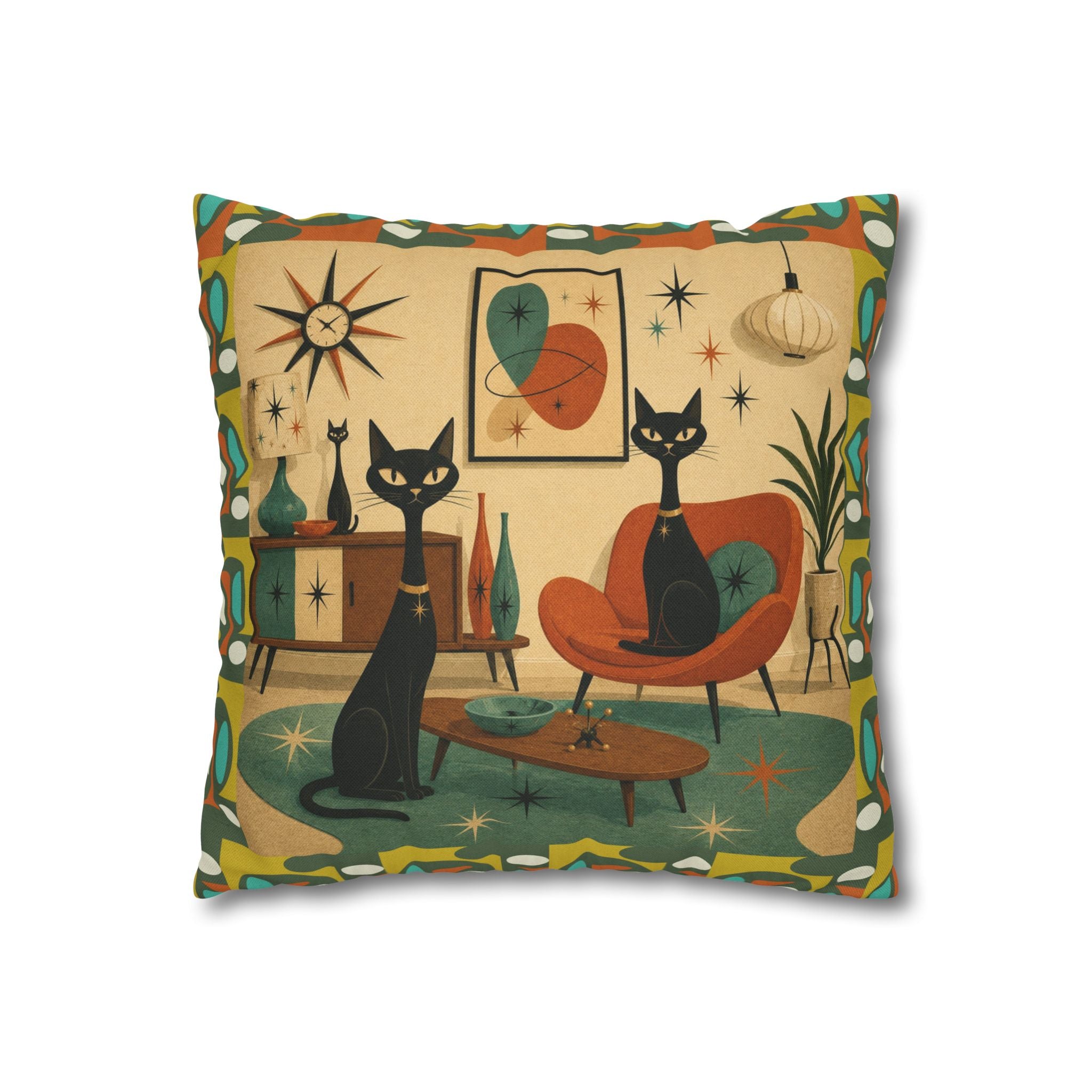 Mid Century Atomic Cats Pillowcase | Retro Atomic Living Room Throw Pillow - COVER ONLY