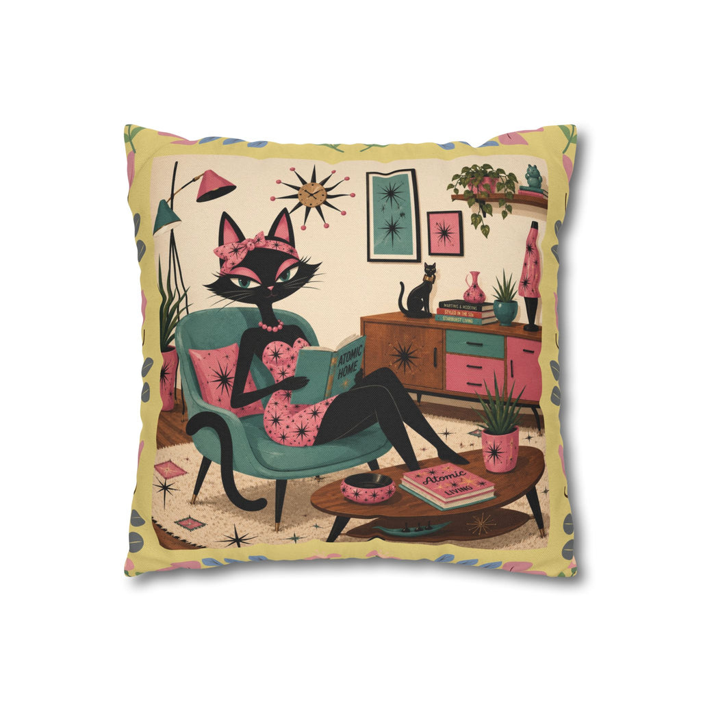 Retro Mid Century Atomic Cat Lounge Pillowcase | Square Pillowcase - COVER ONLY