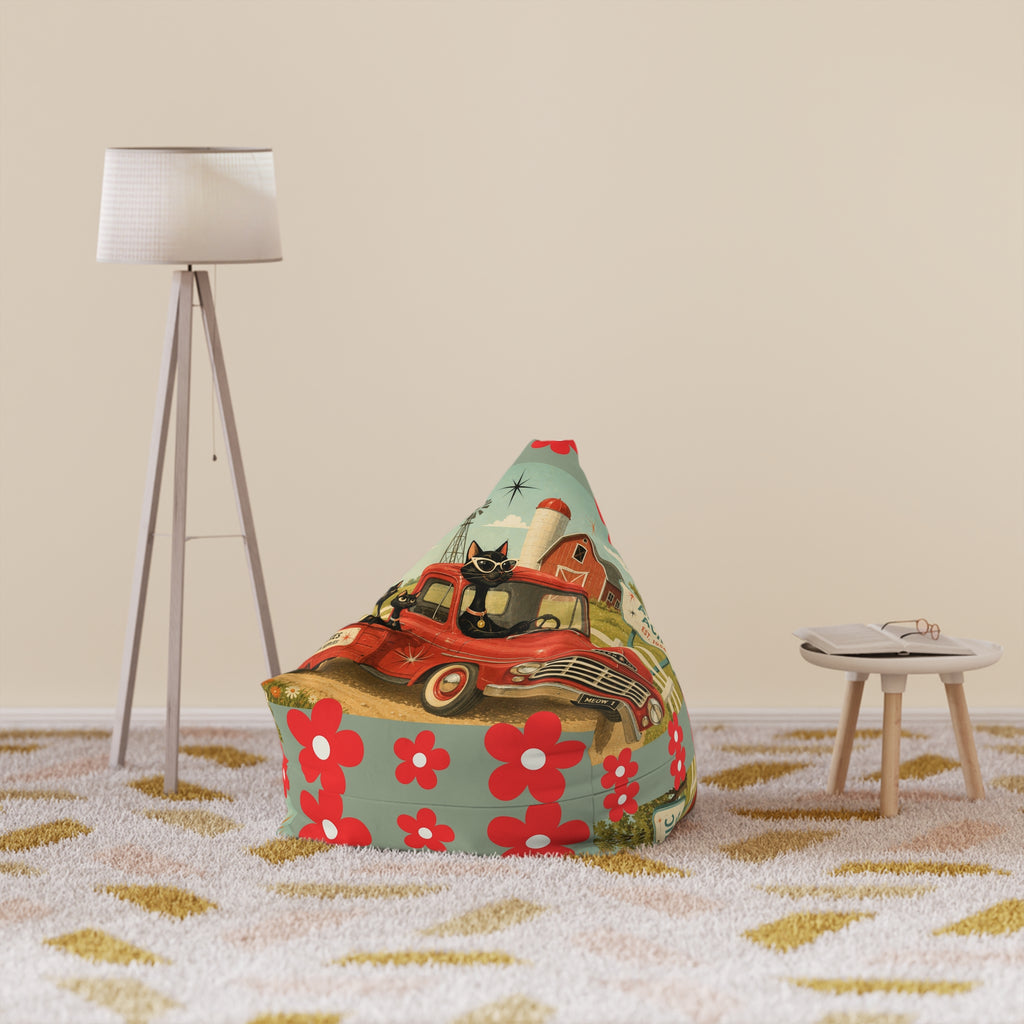 Atomic cat Retro Red Daisy Pattern Bean Bag Chair Cover | Floral Boho Decor