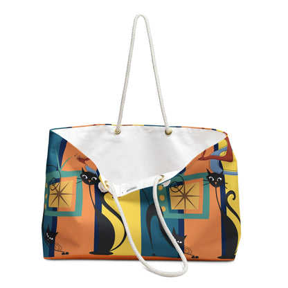 Atomic cat retro Weekender Bag, oversized tote bag, beach, holiday, day trip, shopping, carry bag