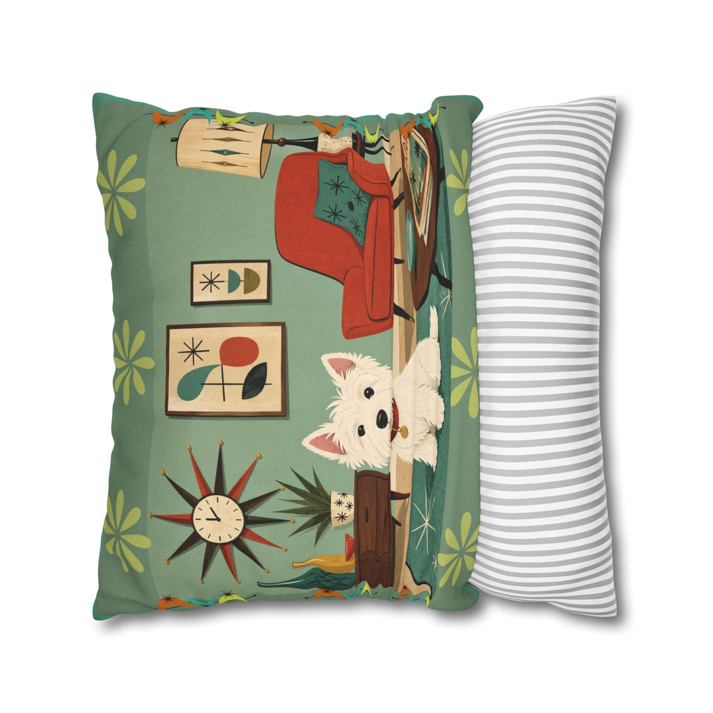 Retro Westie Dog Retro Living Room Pillowcase | Square Throw Pillowcase - COVER ONLY