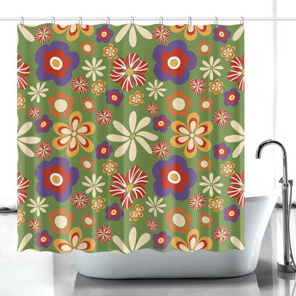 Retro hippie flowers Quick-drying Shower Curtain, vintage inspired, bathtub stall shower curtain