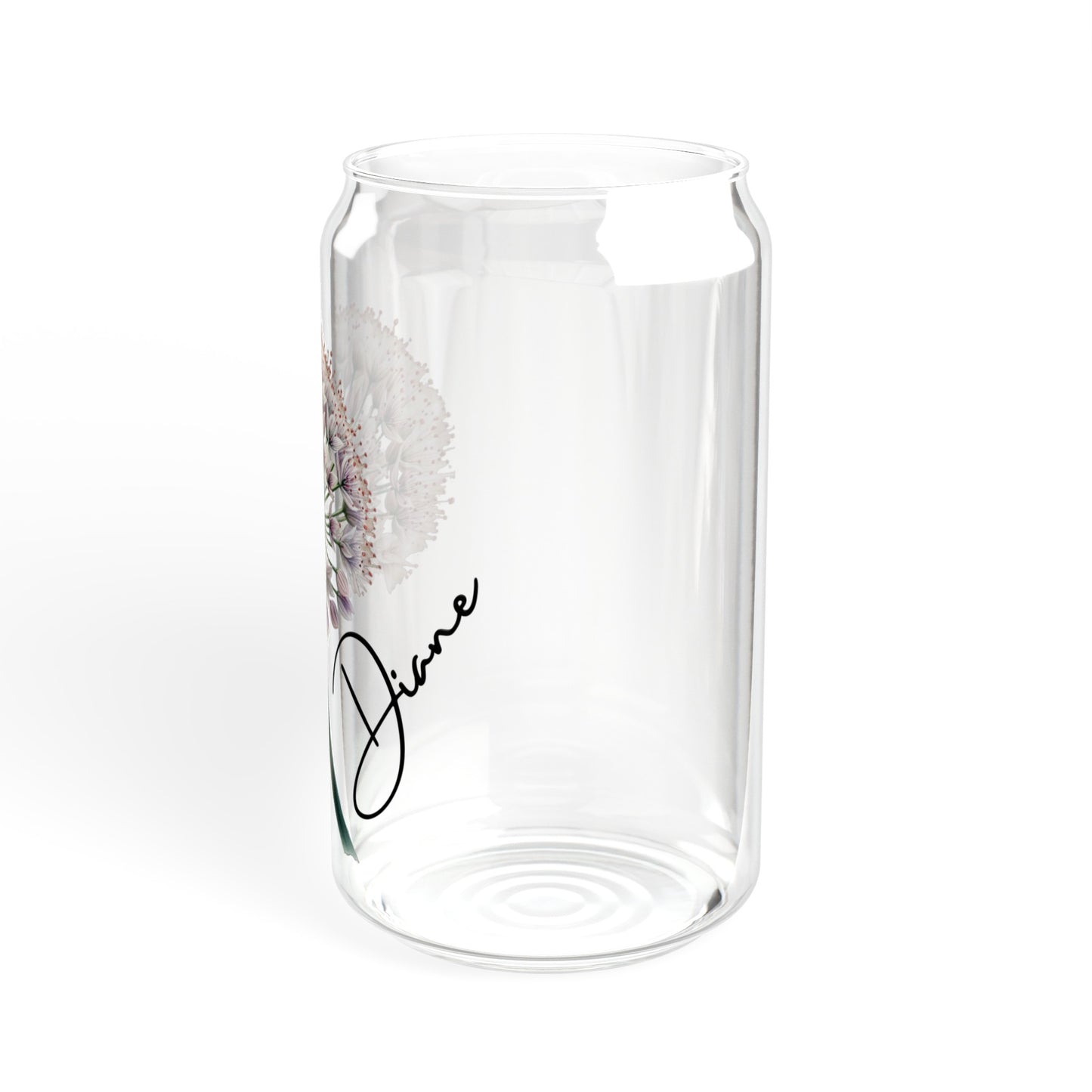 Personalized Dandelion flower can style Sipper Glass, 16oz, floral glass, named drinking glass, iced coffee cup