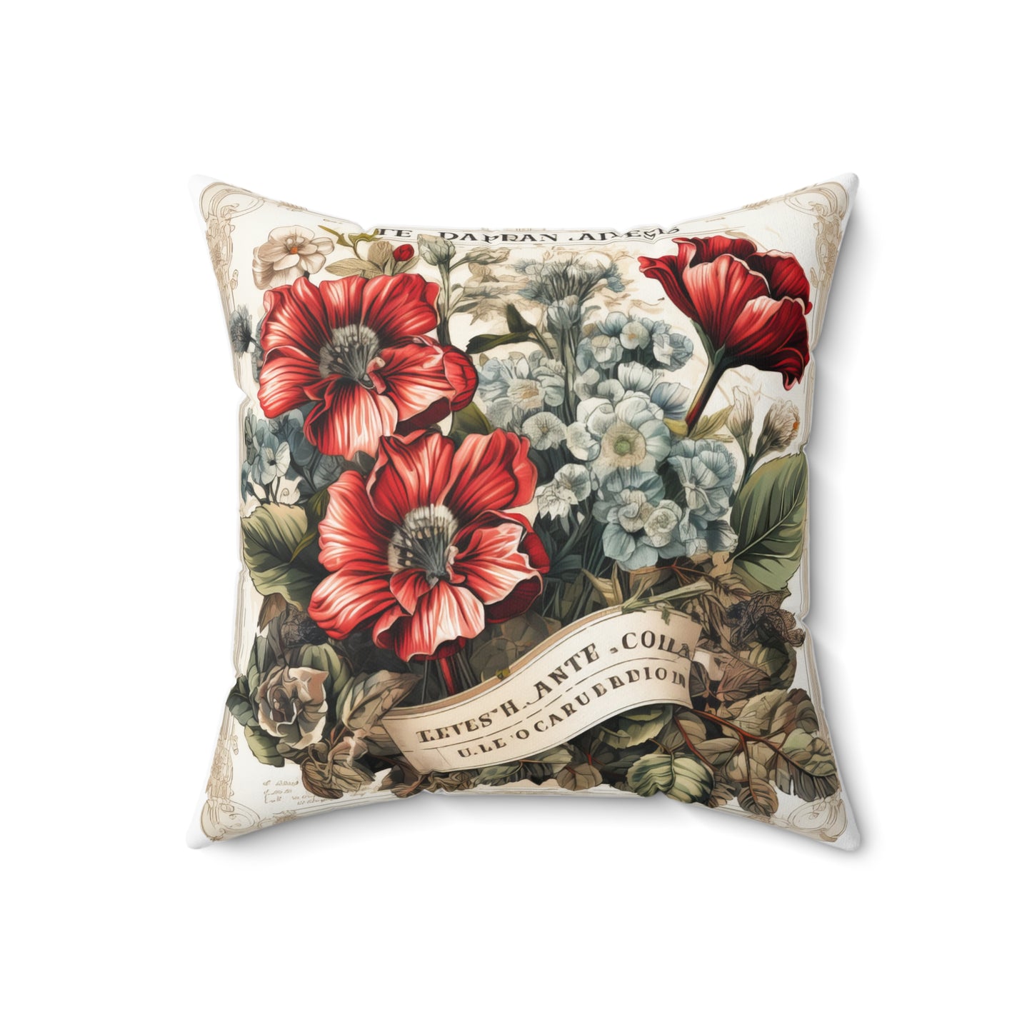 Vintage shabby chic style red poppies Spun Polyester Square Pillow, valentines gift, home decor, cottage decor