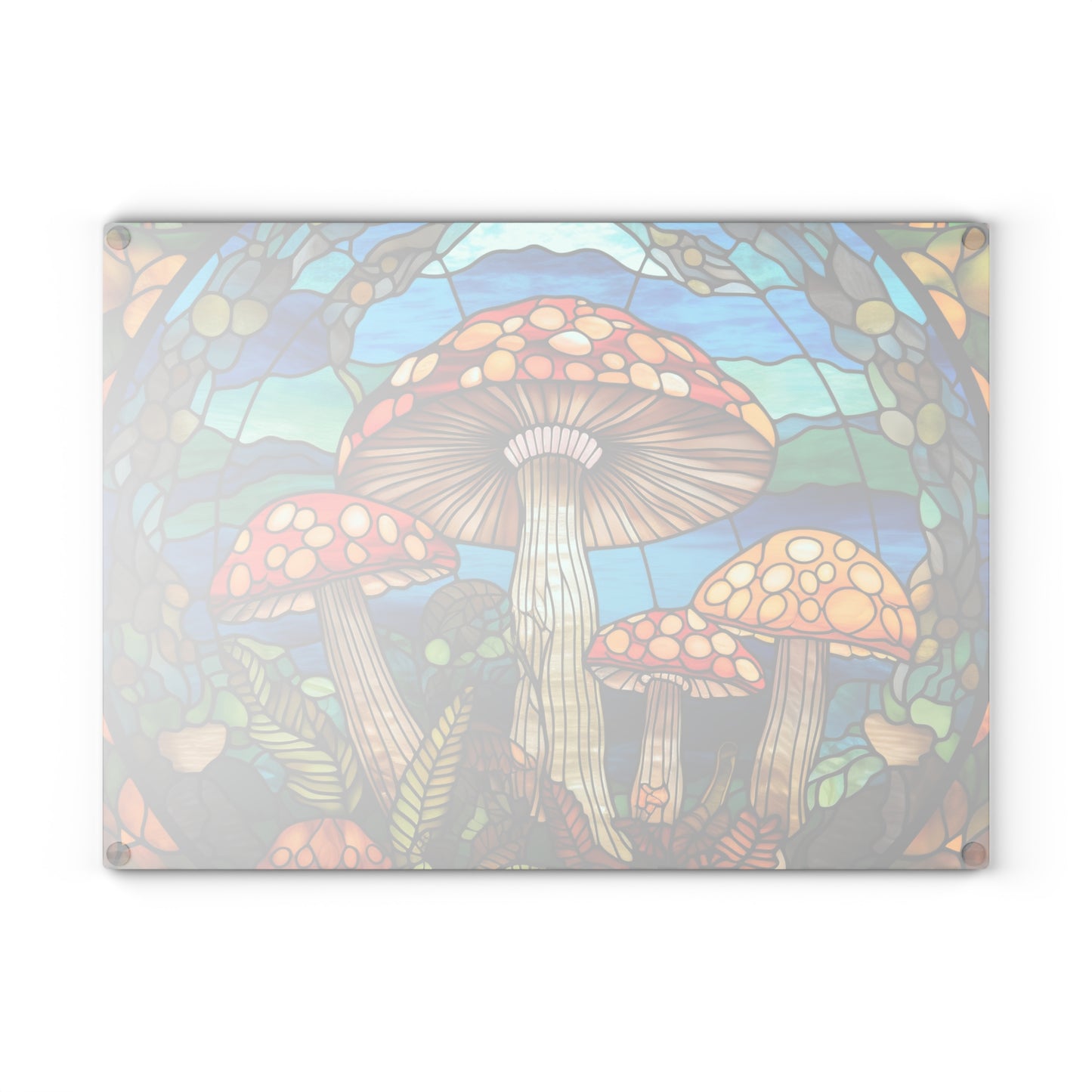 Retro mushroom tempered glass stained glass look cutting board