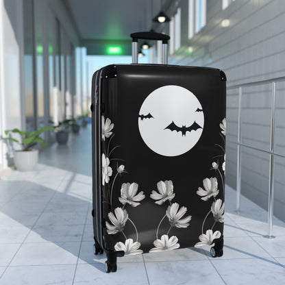 Gothic Suitcase on wheels, halloween theme, travel luggage, bats, floral carry on bag, secure lockable suitcase, holiday case