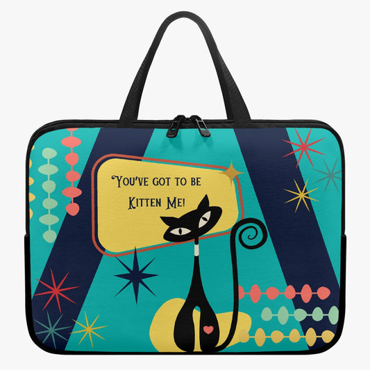 Colorful Atomic cat  Laptop Sleeve, retro inspired, Mid Century Modern, kitschy, black cat lover gift