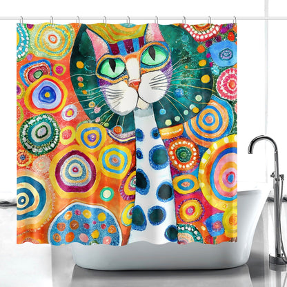 Colorful Klimt cat inspired art Quick-drying Shower Curtain, cat lover shower curtain