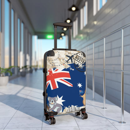 Made in Australia Suitcase with wheels, roller travel luggage, carry on bag, secure lockable holiday case