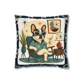 Retro Mid Century French Bulldog Pillowcase | Square Throw Pillowcase - COVER ONLY