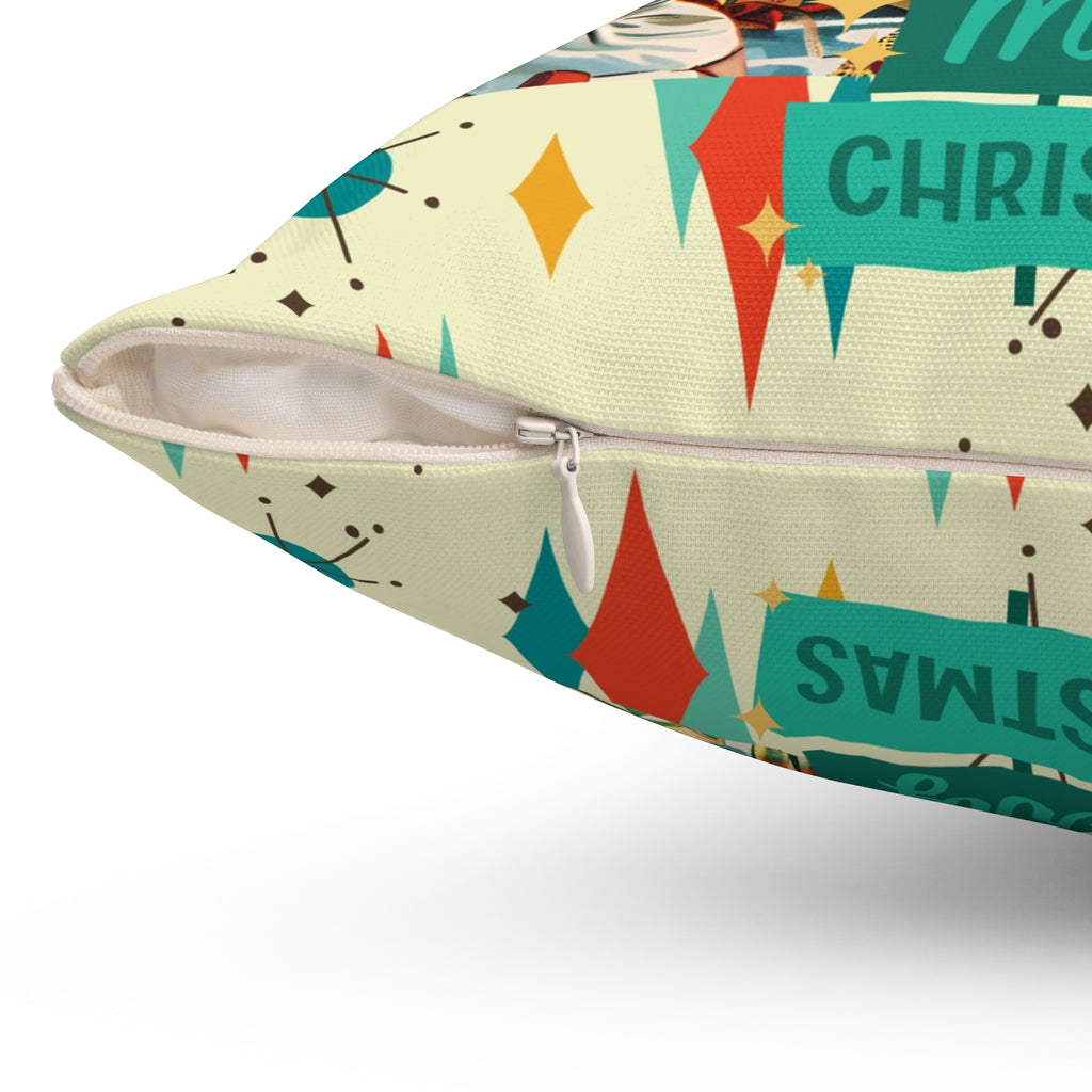 Merry Christmas pillow, Retro Vintage 50s Franciscan Diamond Starburst Kitsch Christmas Card Art Pillow, Retro Vintage 50s scatter cushion