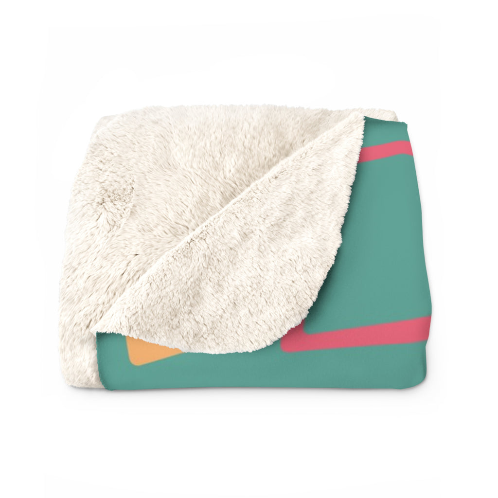 Retro Flamingo Family Bike Ride Sherpa Fleece Blanket | Vintage Tropical