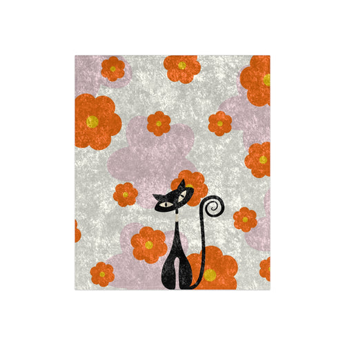 Atomic cat orange and pink retro Crushed Velvet Blanket, mid mod throw blanket, Mid Century Modern, 50s 60s kitschy, black cat lover gift