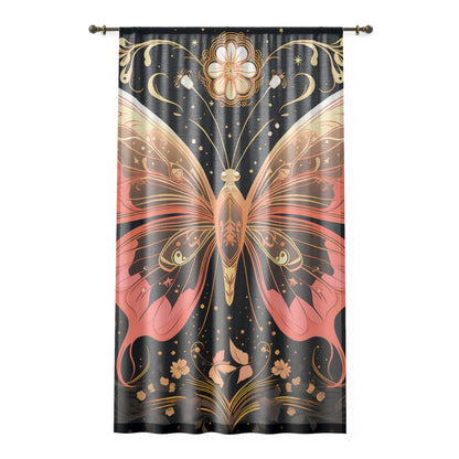 Mystical pink buttefly sheer Window Curtain, living room bedroom, celestial home decor