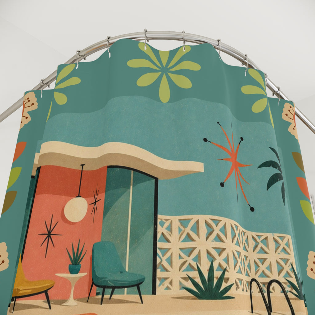 Retro Dachshund Poolside Lounge Shower Curtain | Mid Century Modern