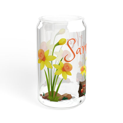 Personalized Daffodil spring Sipper Glass, 16oz, floral drinking glass, cute glass, iced coffee cup